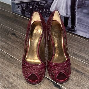 Burgundy Peep-Toe Heels